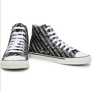 VETEMENTS Black/White Logo Print Canvas Hi-Top Sneakers Size 36. 6M